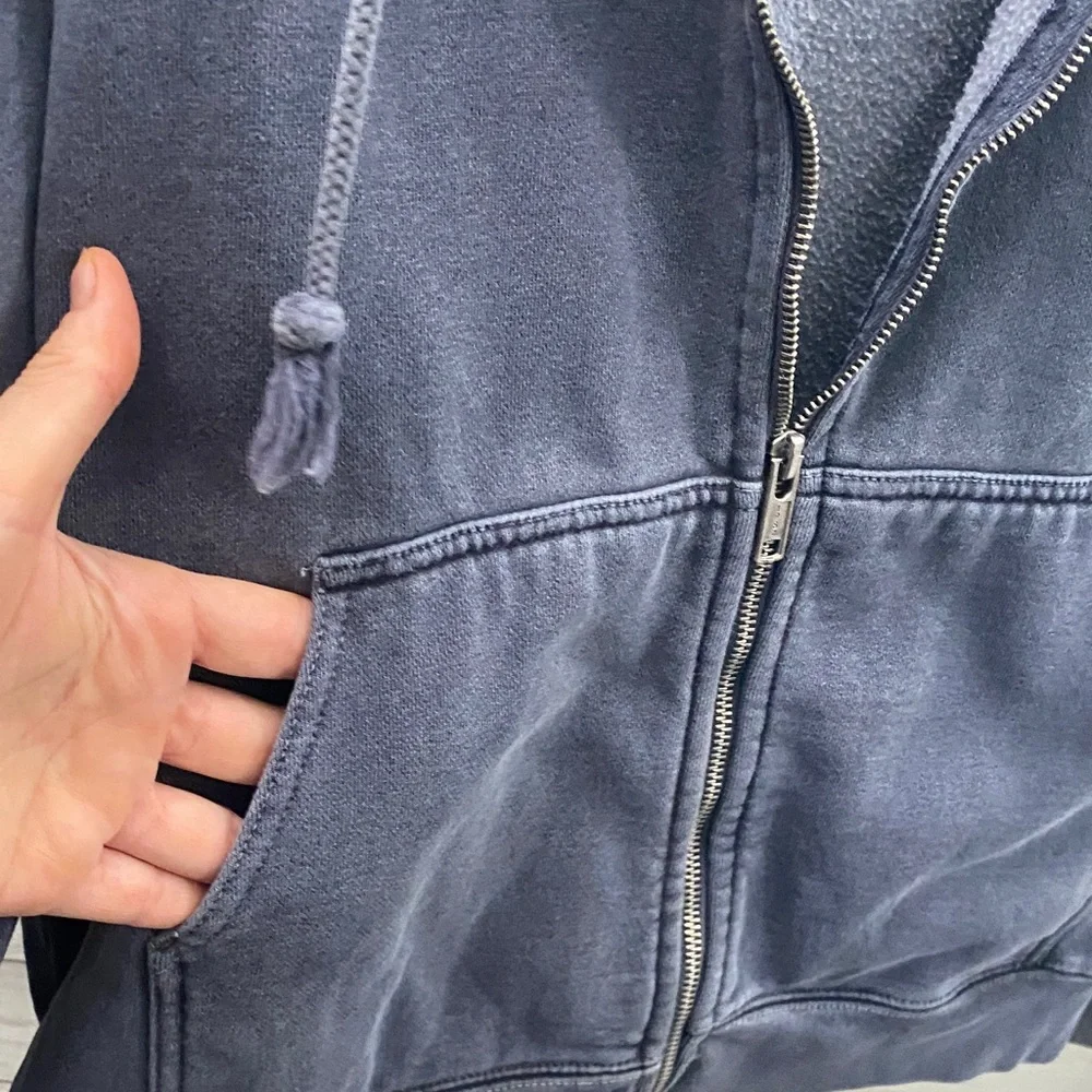 Brandy Melville Zip-Up Hooded Sweatshirt in Light Blue